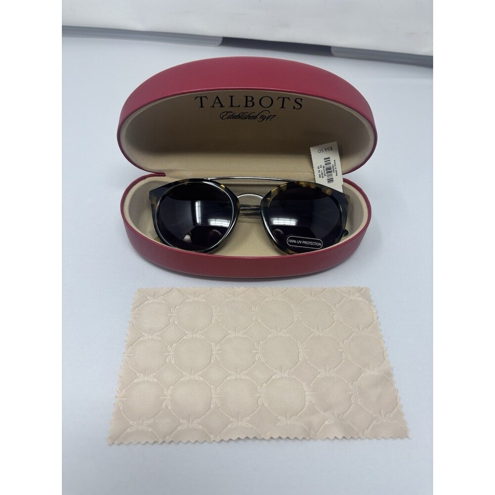 Talbots Tokyo Round Sunglasses Women's Tortoise Silver Brow Bar Case NWT